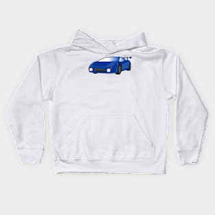 Blue sports car with airfoil illustration Kids Hoodie